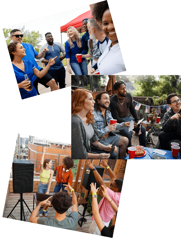 Groups of people connecting at DateDash community events and gatherings