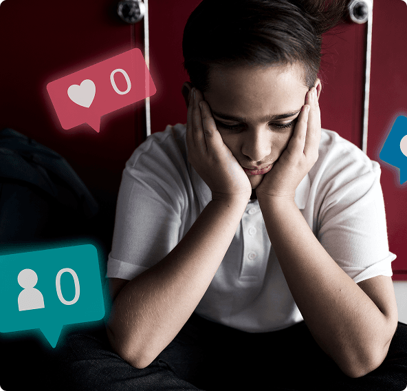 A person feeling unseen behind zeroed-out social metrics.